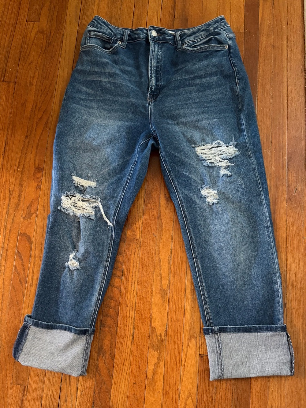 Distressed Zenna  Blue Rolled Cuff Jeans